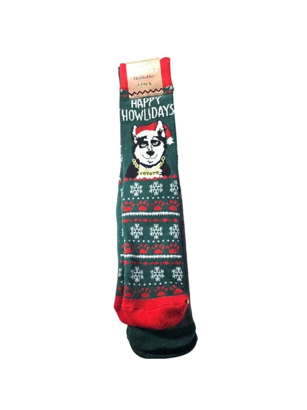 Christmas Dog Socks 2-Pack Crew Fits Men Shoe 6-12.5 Husky Doglover gift